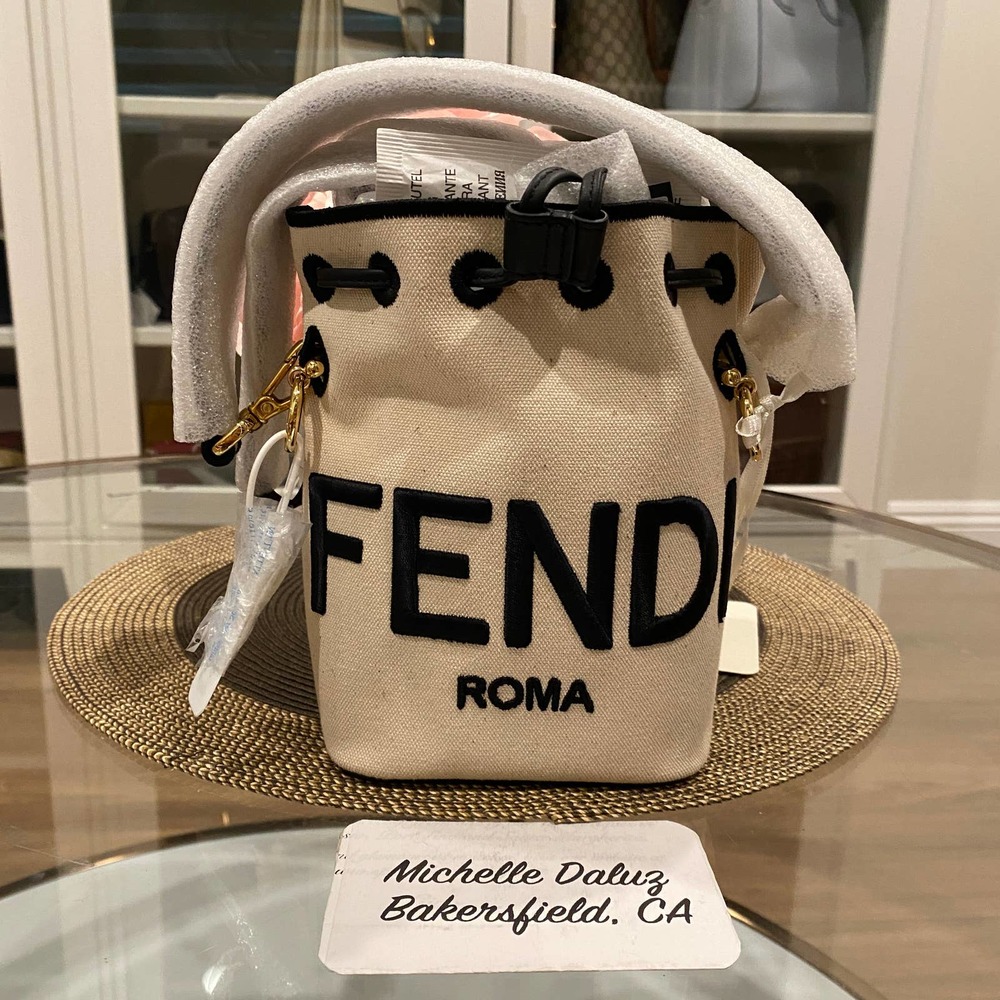 Fendi Mini Mon Tresor White Canvas Bucket Bag